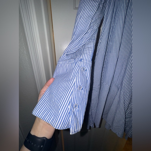 FREE PEOPLE all for you striped mini dress tunic ruffle blue white size large - Picture 6 of 12